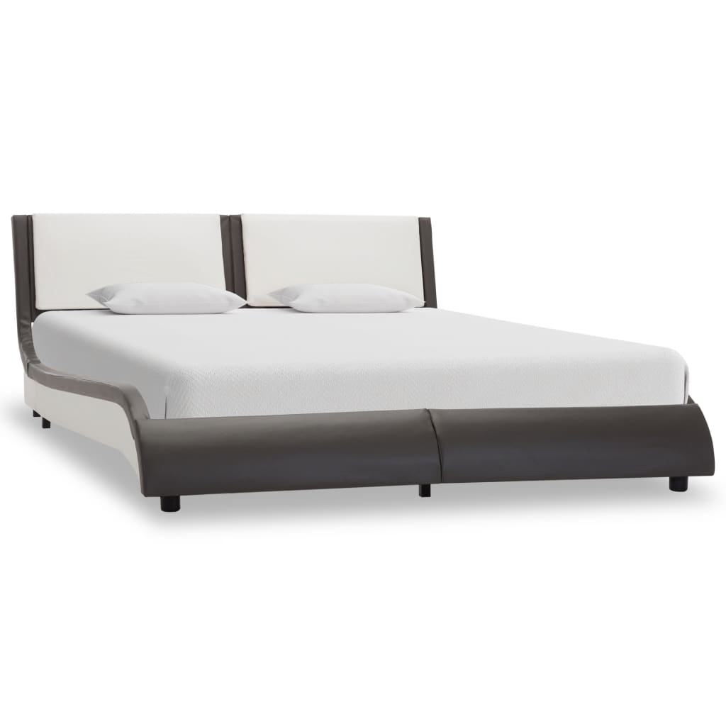 vidaXL Bedframe met LED kunstleer grijs en wit 135x190 cm