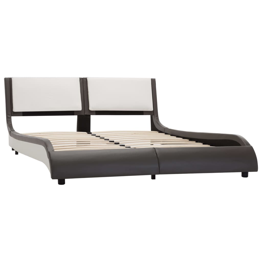 vidaXL Bedframe met LED kunstleer grijs en wit 135x190 cm