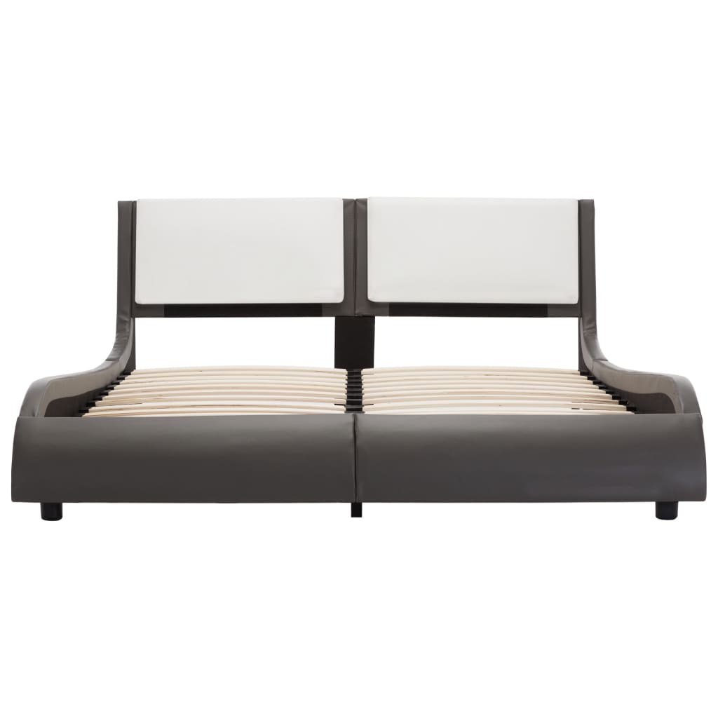 vidaXL Bedframe met LED kunstleer grijs en wit 135x190 cm