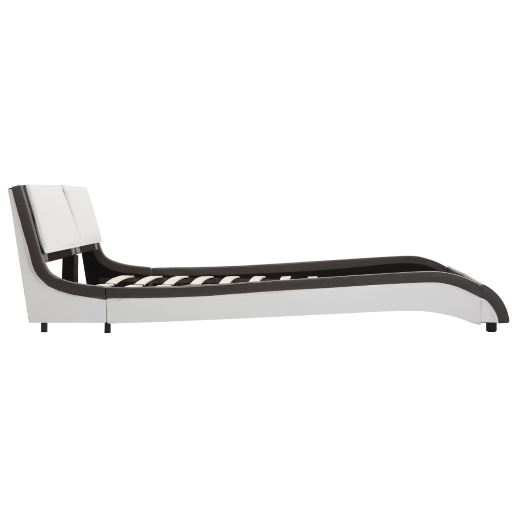 vidaXL Bedframe met LED kunstleer grijs en wit 135x190 cm