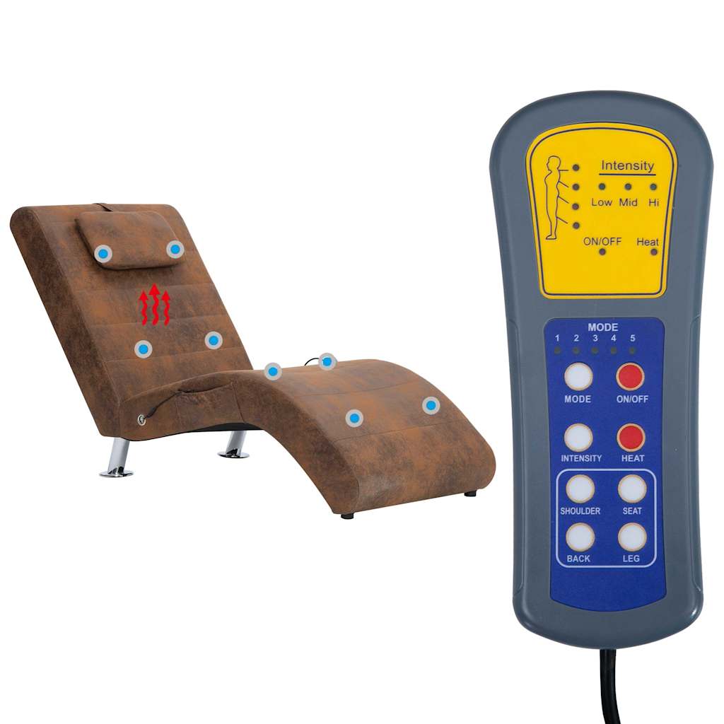 vidaXL Massage chaise longue met kussen kunstsuède bruin