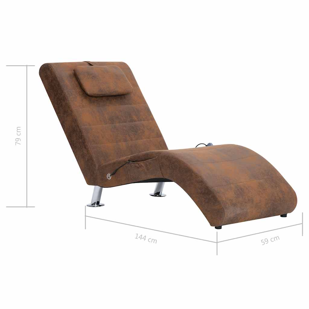 vidaXL Massage chaise longue met kussen kunstsuède bruin