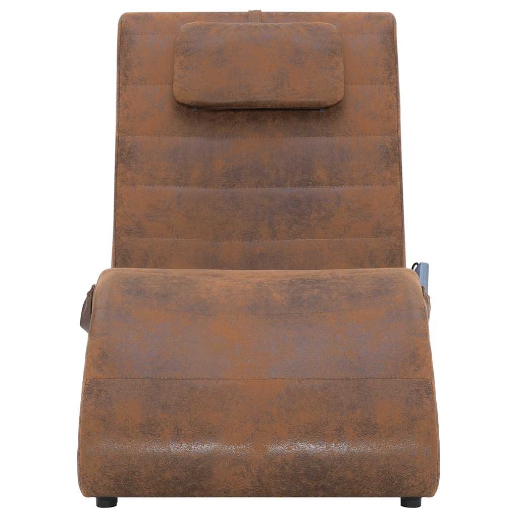 vidaXL Massage chaise longue met kussen kunstsuède bruin