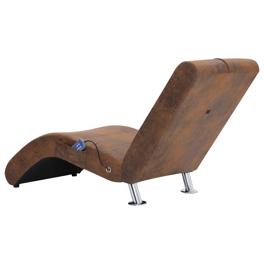 vidaXL Massage chaise longue met kussen kunstsuède bruin