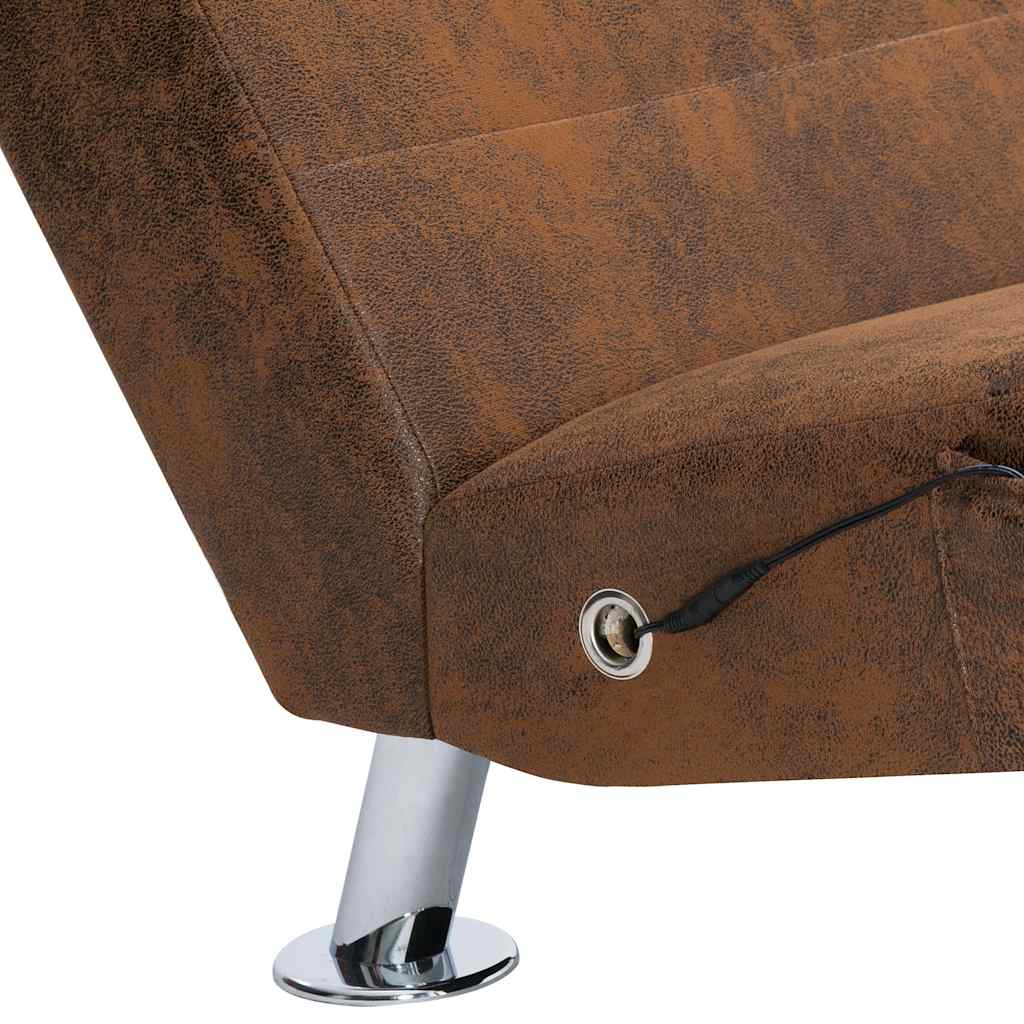 vidaXL Massage chaise longue met kussen kunstsuède bruin