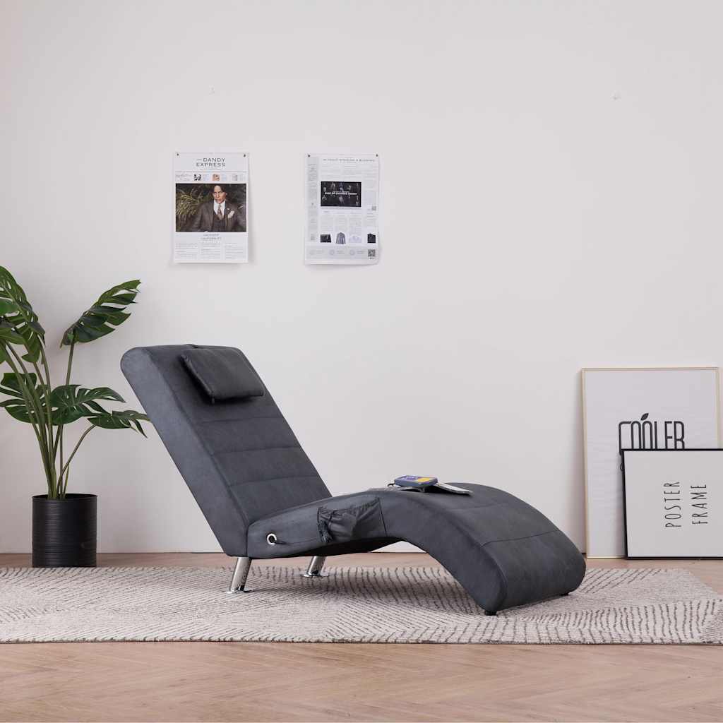 vidaXL Massage chaise longue met kussen kunstsuède bruin