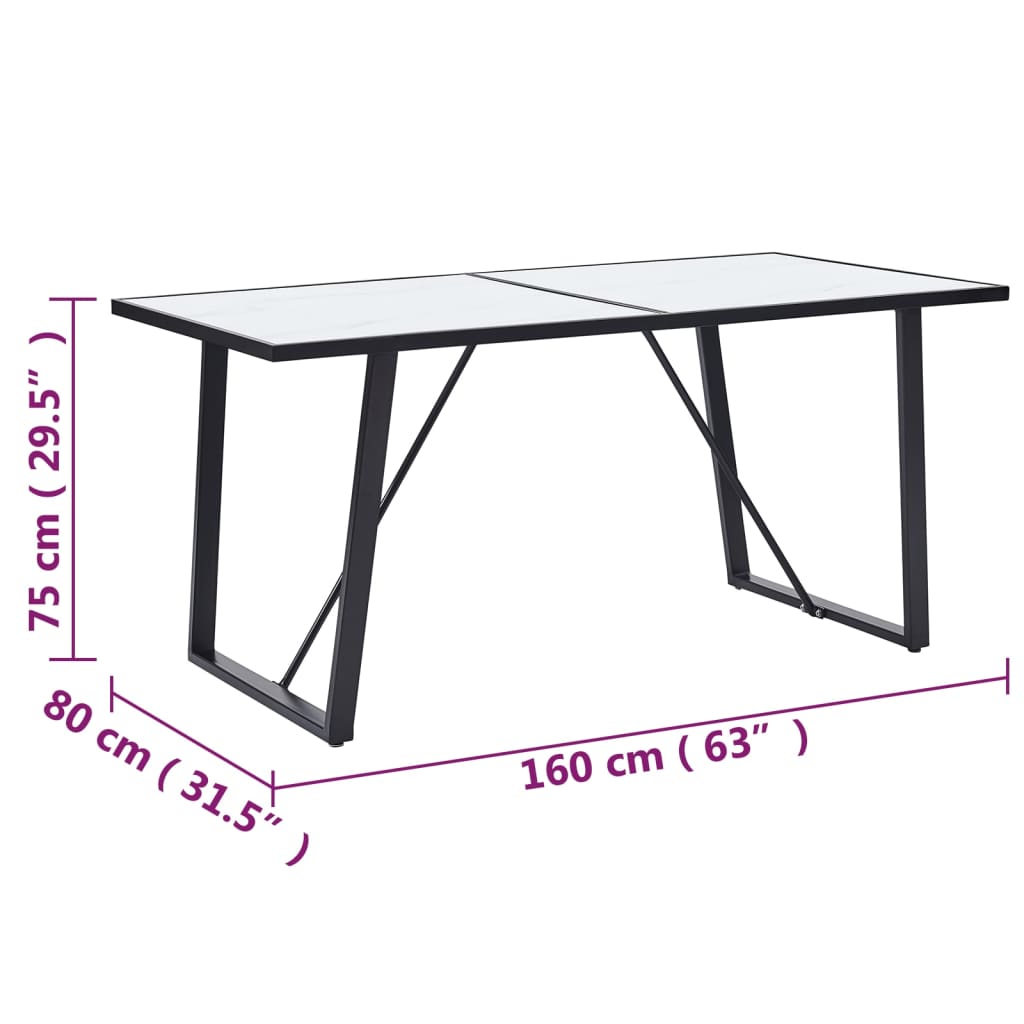 vidaXL Eettafel 160x80x75 cm gehard glas wit