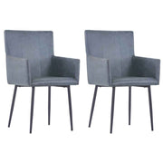 vidaXL Eetkamerstoelen 2 st met armleuningen kunstsuède grijs