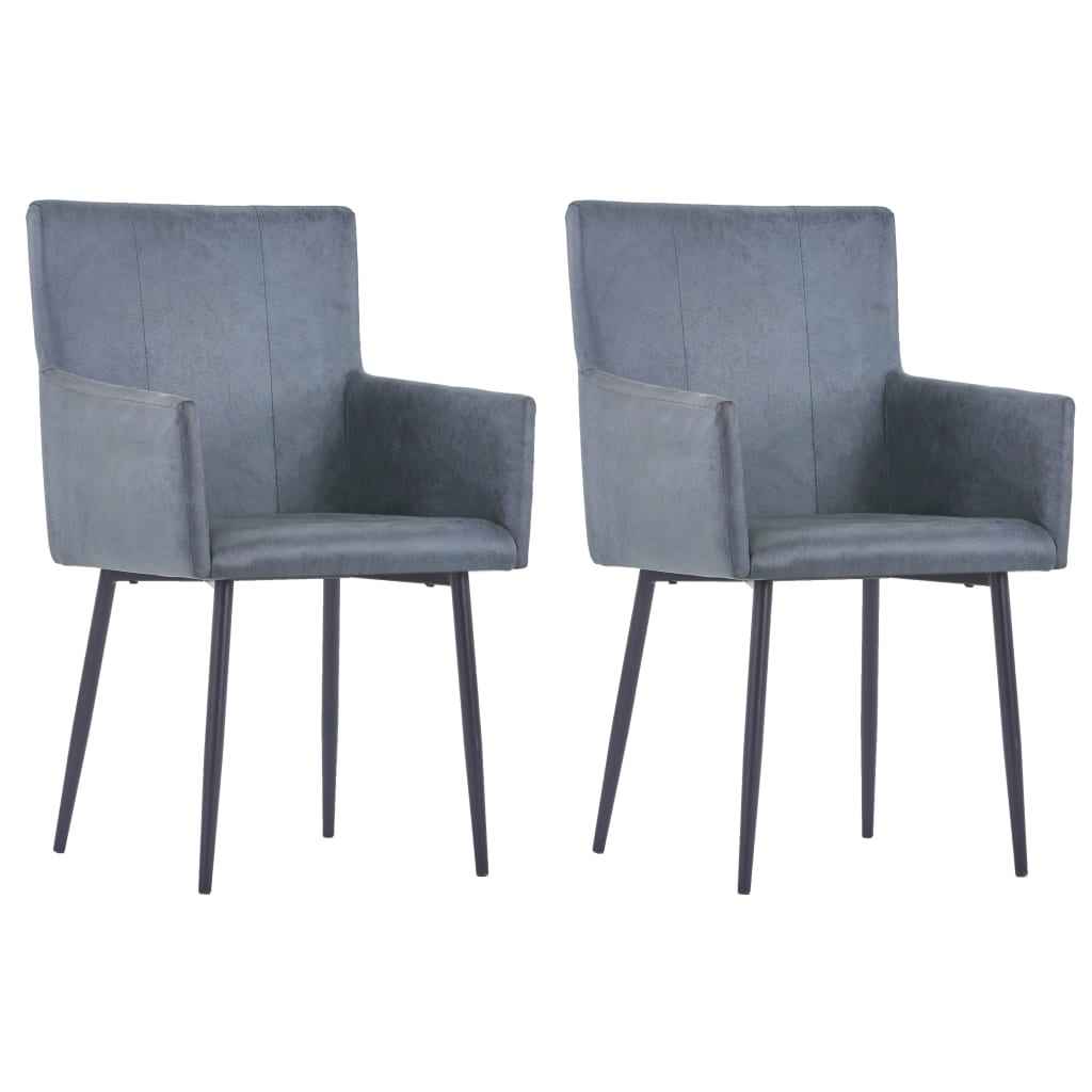 vidaXL Eetkamerstoelen 2 st met armleuningen kunstsuède grijs