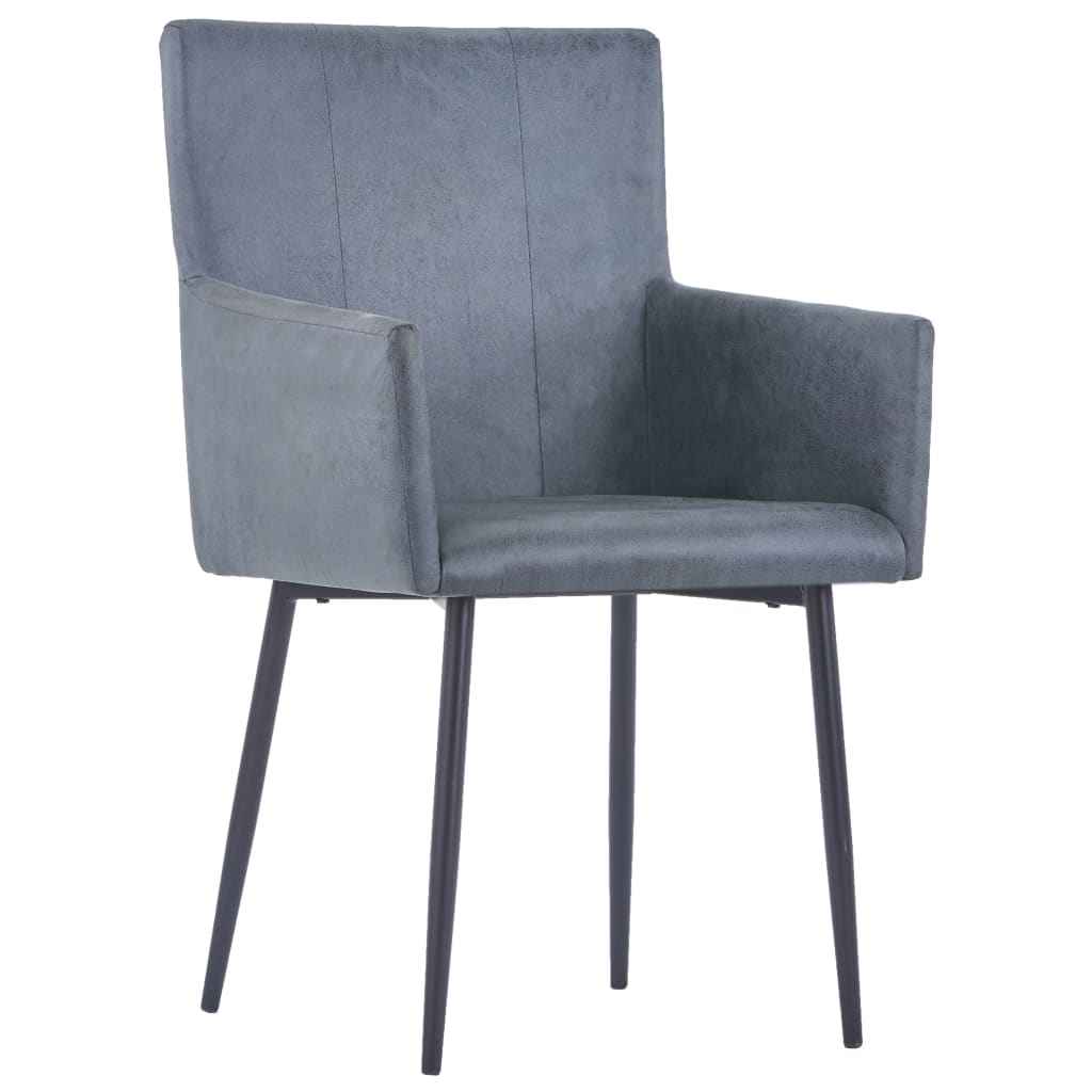 vidaXL Eetkamerstoelen 2 st met armleuningen kunstsuède grijs