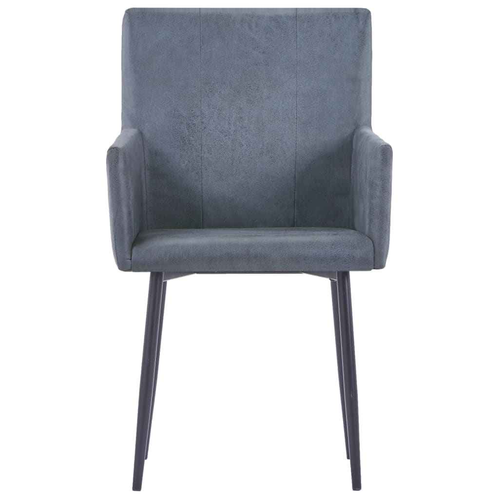 vidaXL Eetkamerstoelen 2 st met armleuningen kunstsuède grijs
