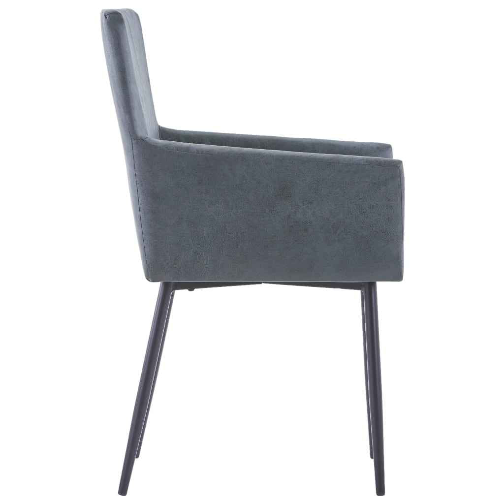 vidaXL Eetkamerstoelen 2 st met armleuningen kunstsuède grijs