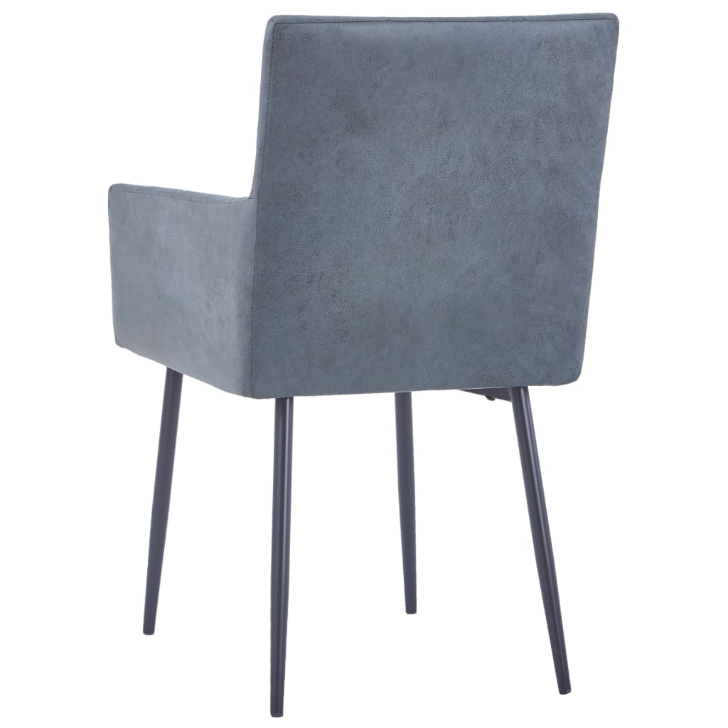 vidaXL Eetkamerstoelen 2 st met armleuningen kunstsuède grijs