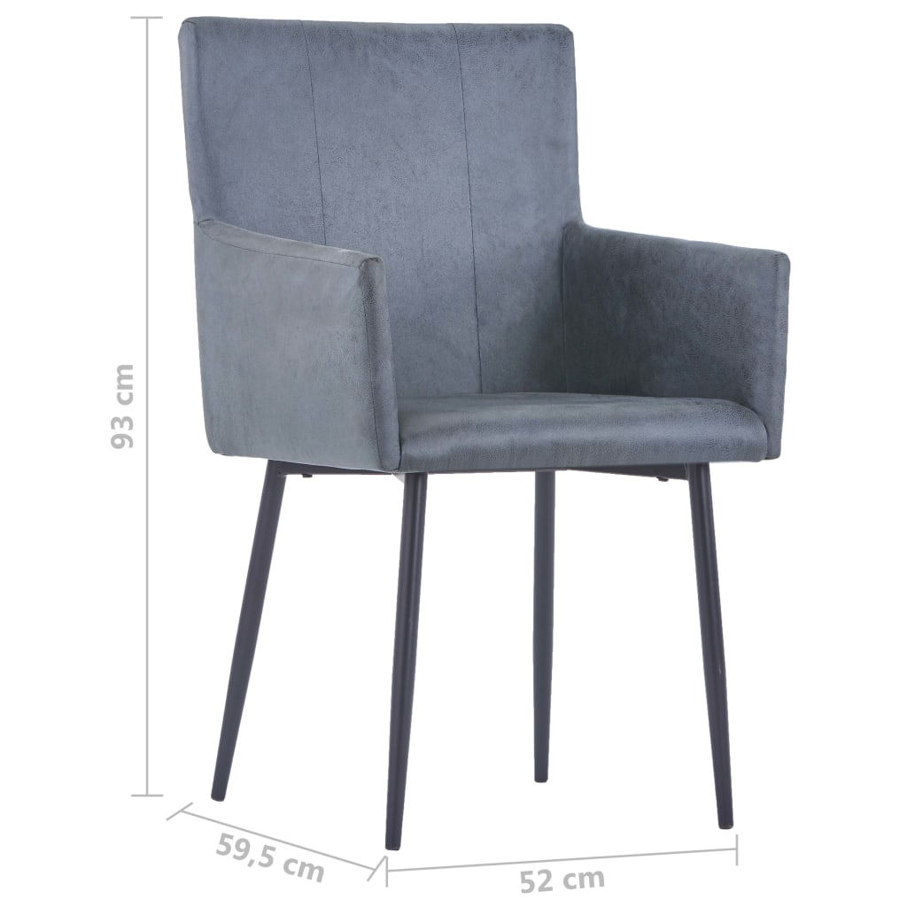 vidaXL Eetkamerstoelen 2 st met armleuningen kunstsuède grijs