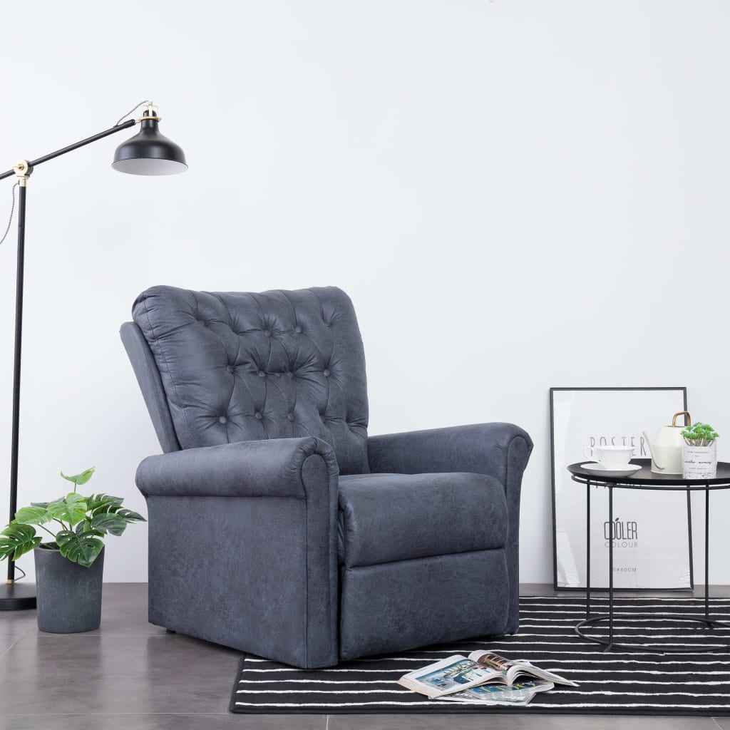 vidaXL Fauteuil verstelbaar kunstsuède grijs
