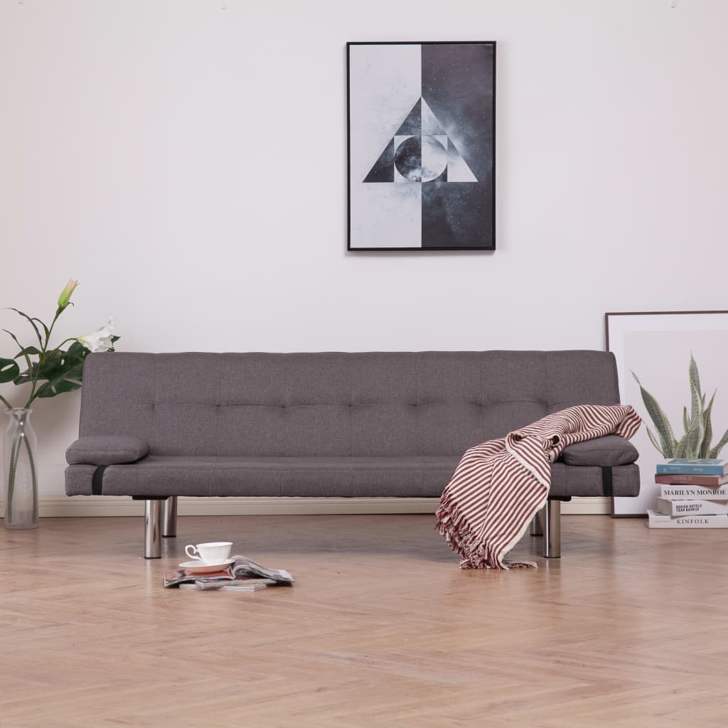 vidaXL Slaapbank met twee kussens polyester lichtgrijs
