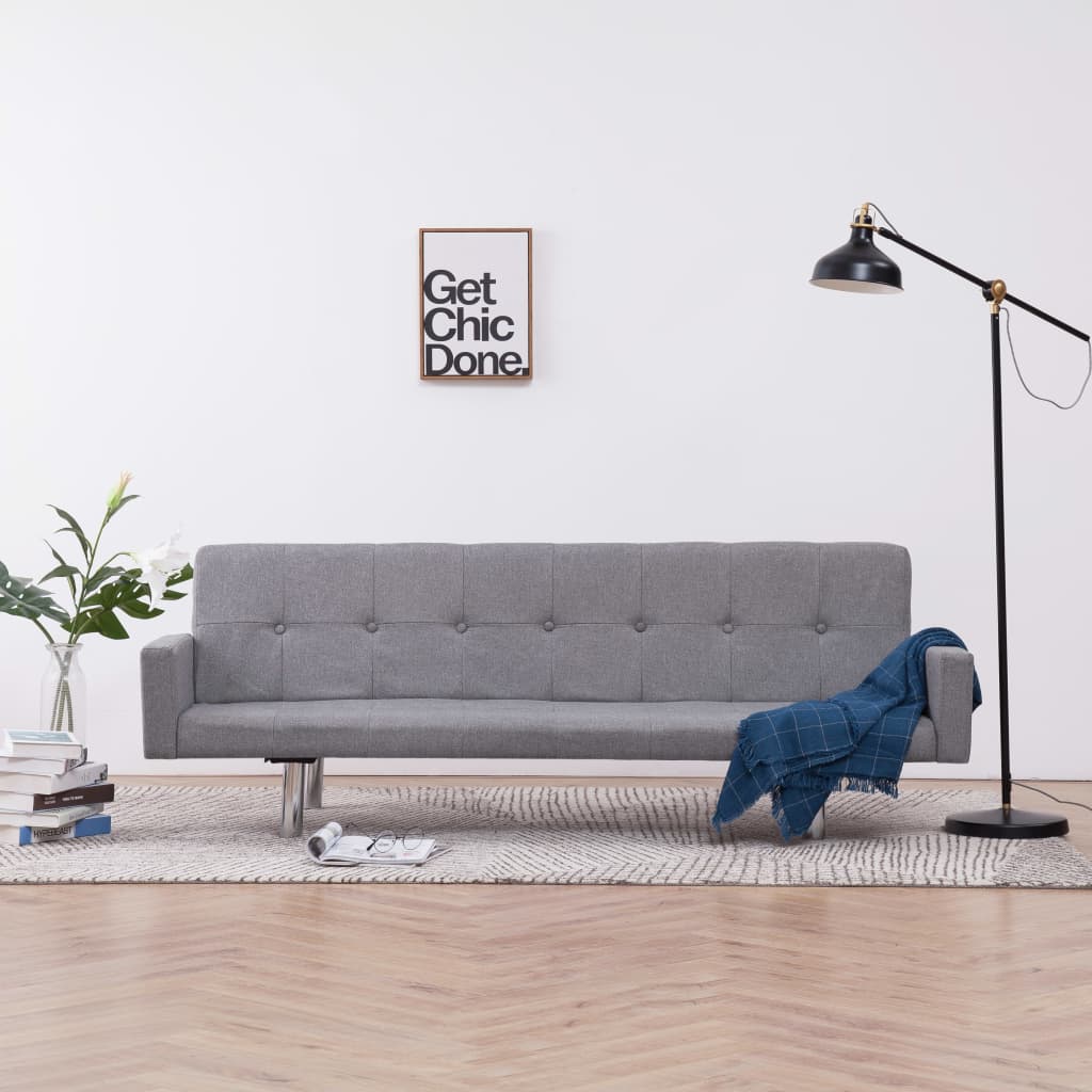 vidaXL Slaapbank met armleuning polyester lichtgrijs