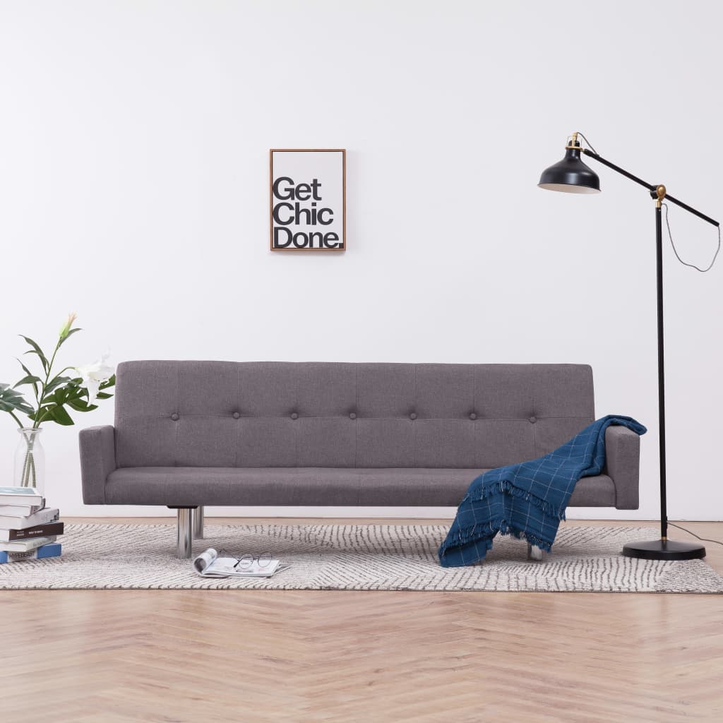 vidaXL Slaapbank met armleuning polyester lichtgrijs