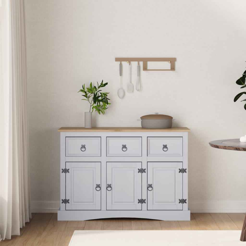 vidaXL Dressoir 132x43x78 cm Mexicaans grenenhout Corona-stijl grijs