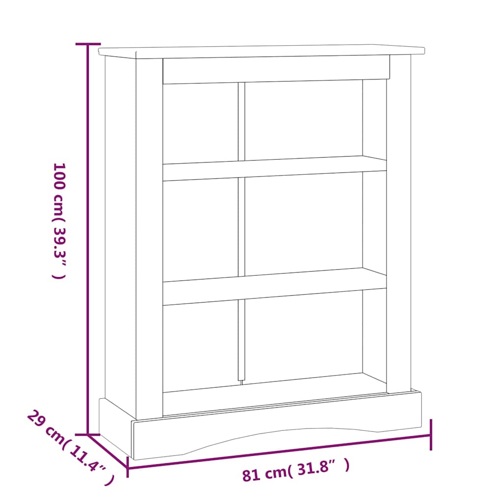 vidaXL Boekenkast 3 planken 81x29x100 cm grenenhout Corona-stijl grijs