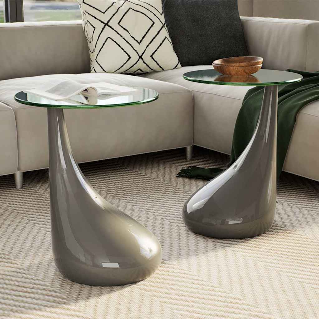 vidaXL Salontafel met rond glazen tafelblad hoogglans wit 2 st