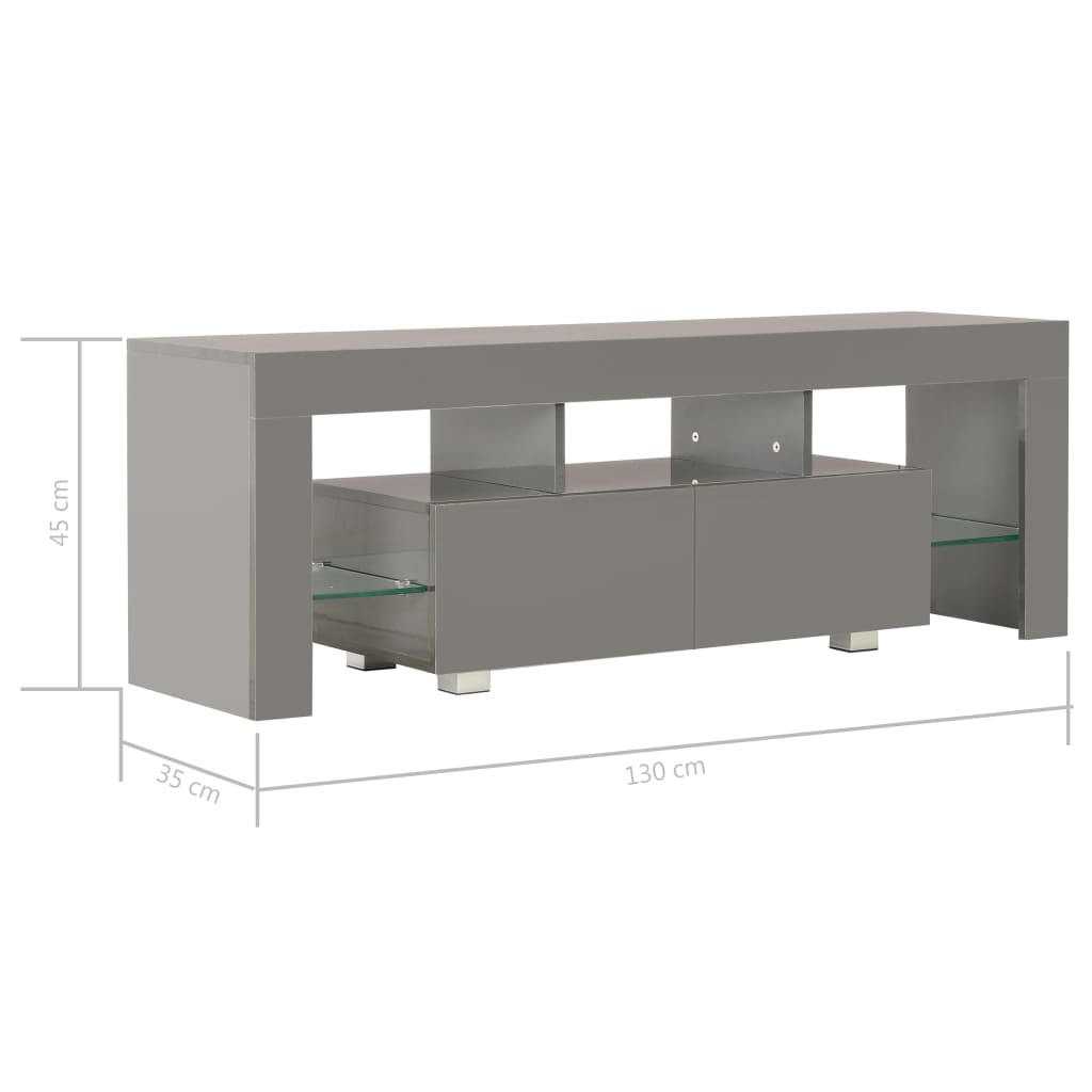 vidaXL Tv-meubel met LED-verlichting 130x35x45 cm hoogglans grijs