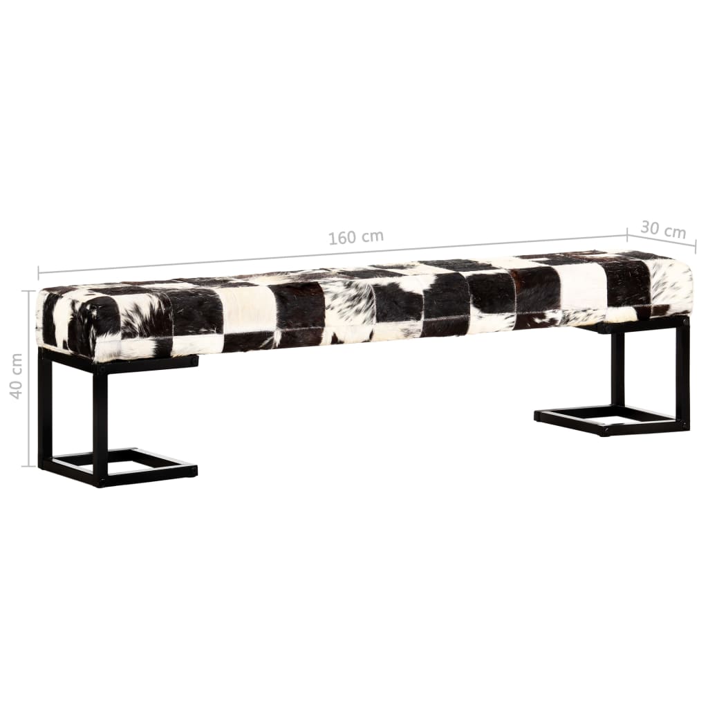 vidaXL Bankje patchwork 160 cm echt geitenleer zwart
