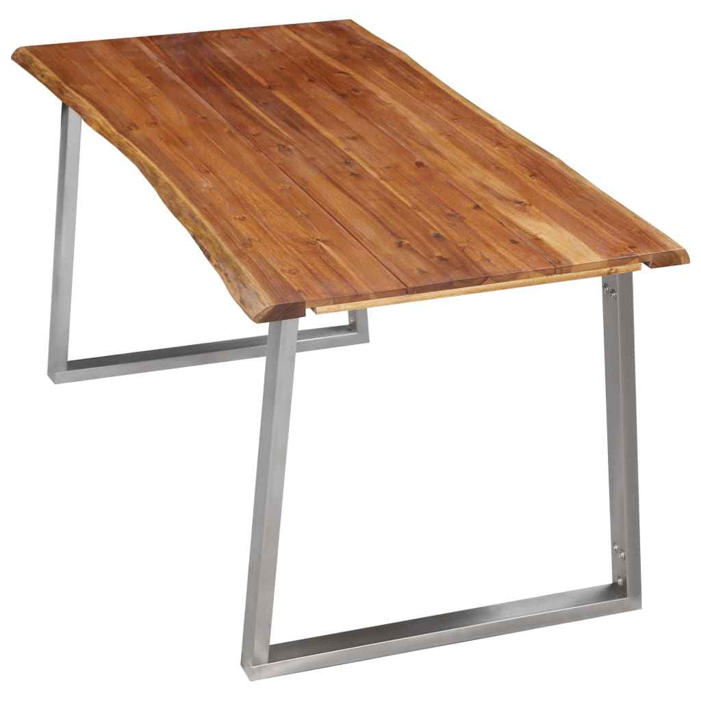 vidaXL Eettafel 160x80x75 cm massief acaciahout en roestvrij staal