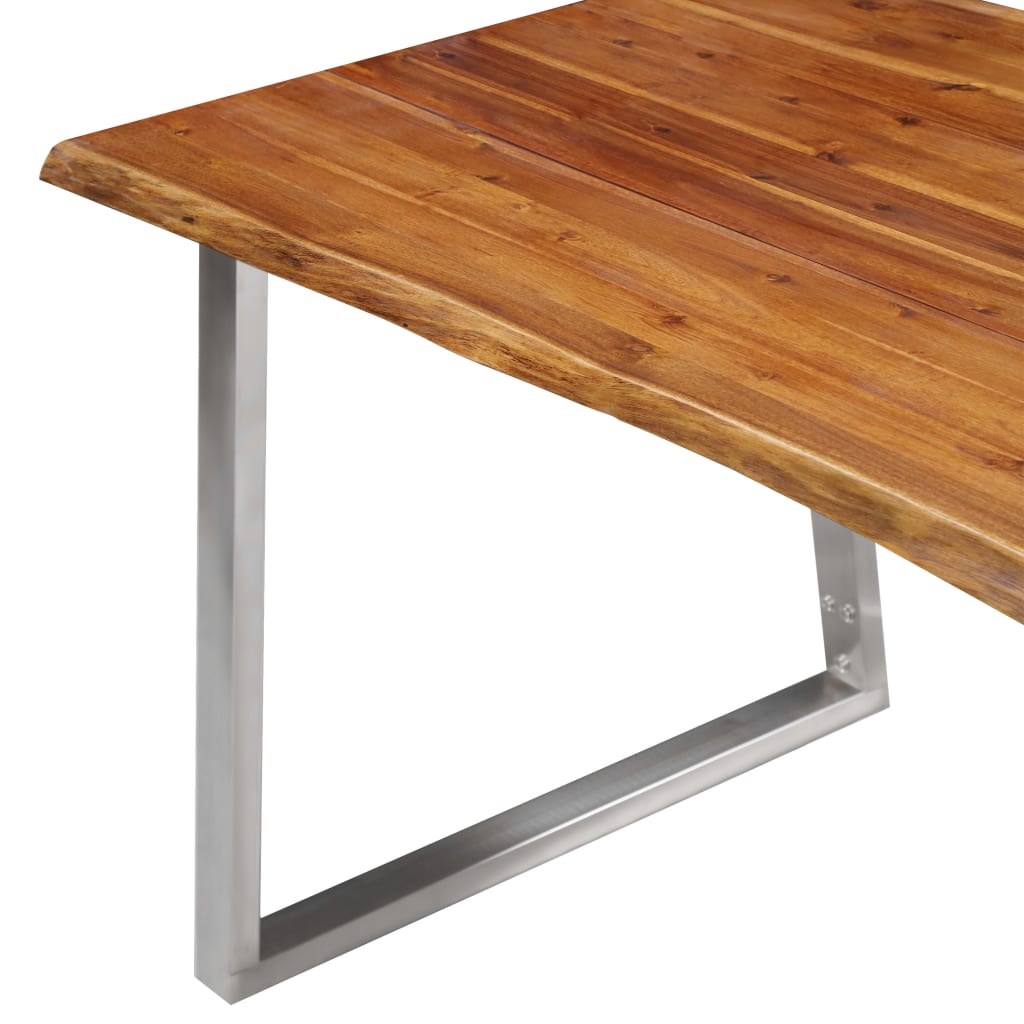 vidaXL Eettafel 160x80x75 cm massief acaciahout en roestvrij staal