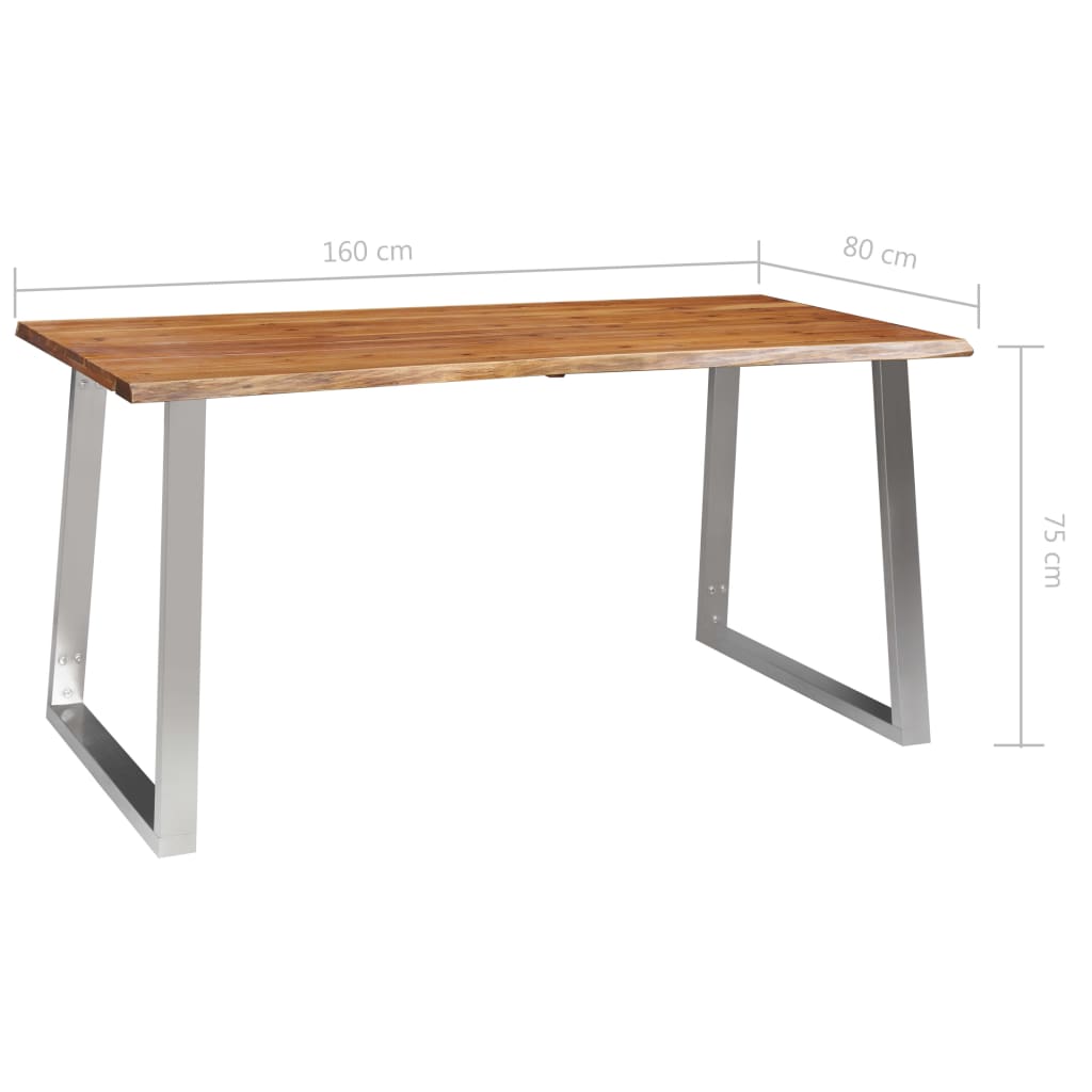 vidaXL Eettafel 160x80x75 cm massief acaciahout en roestvrij staal