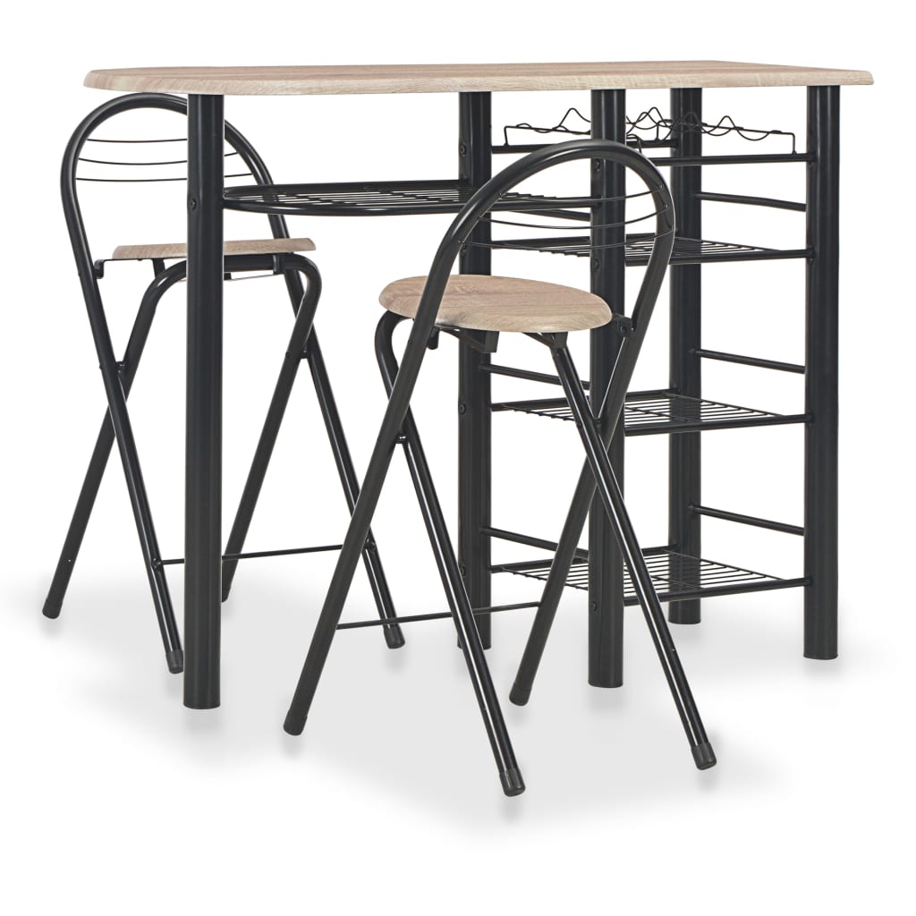 vidaXL 3-delige Barset met schappen hout en staal grijs - Aashly
