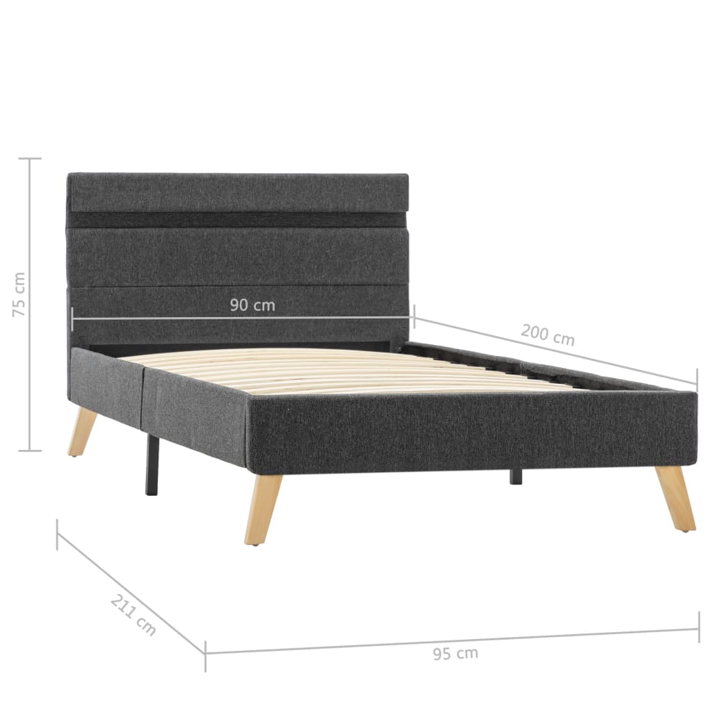 vidaXL Bedframe met LED stof donkergrijs 90x200 cm