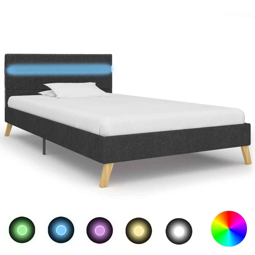 vidaXL Bedframe met LED stof donkergrijs 90x200 cm