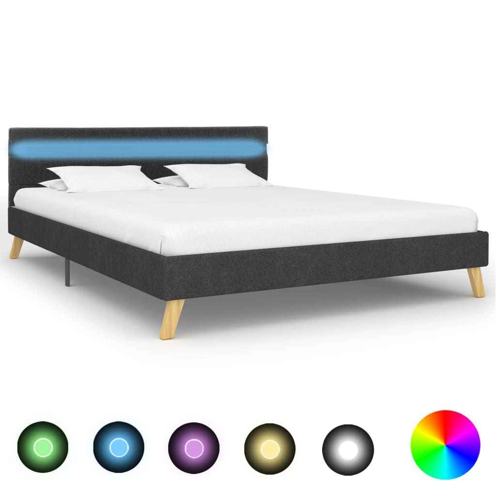 vidaXL Bedframe met LED stof donkergrijs 90x200 cm