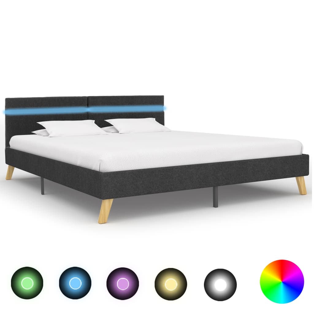 vidaXL Bedframe met LED stof donkergrijs 90x200 cm