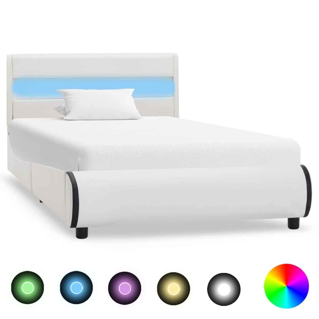 vidaXL Bedframe met LED kunstleer wit 90x200 cm