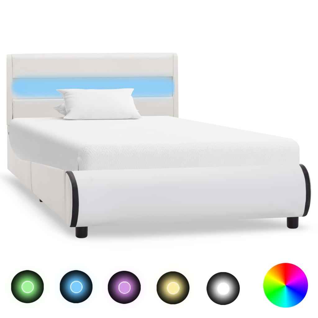 vidaXL Bedframe met LED kunstleer wit 90x200 cm