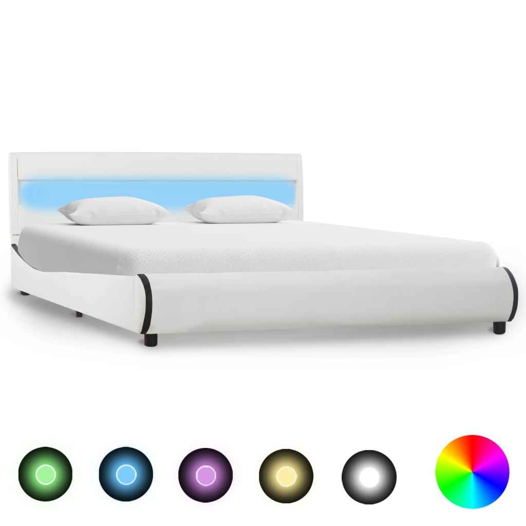 vidaXL Bedframe met LED kunstleer wit 90x200 cm