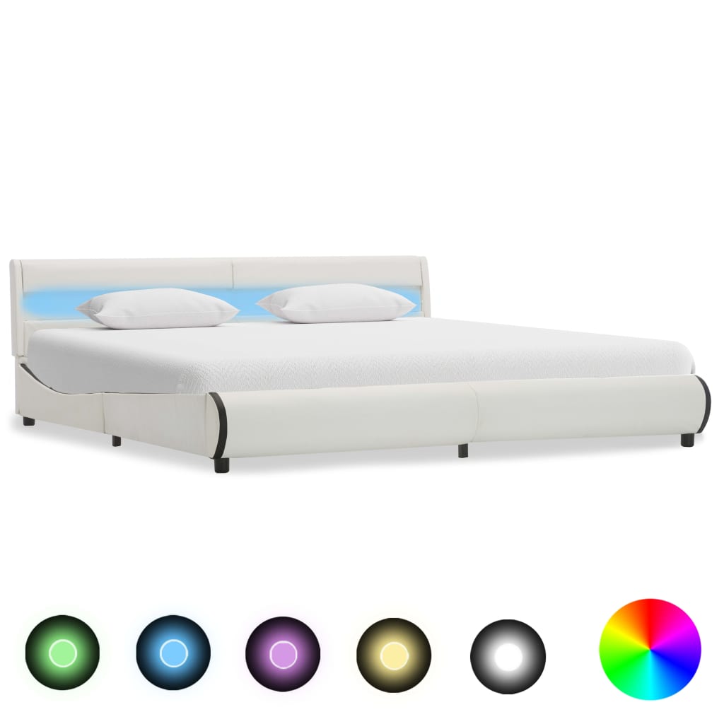 vidaXL Bedframe met LED kunstleer wit 90x200 cm