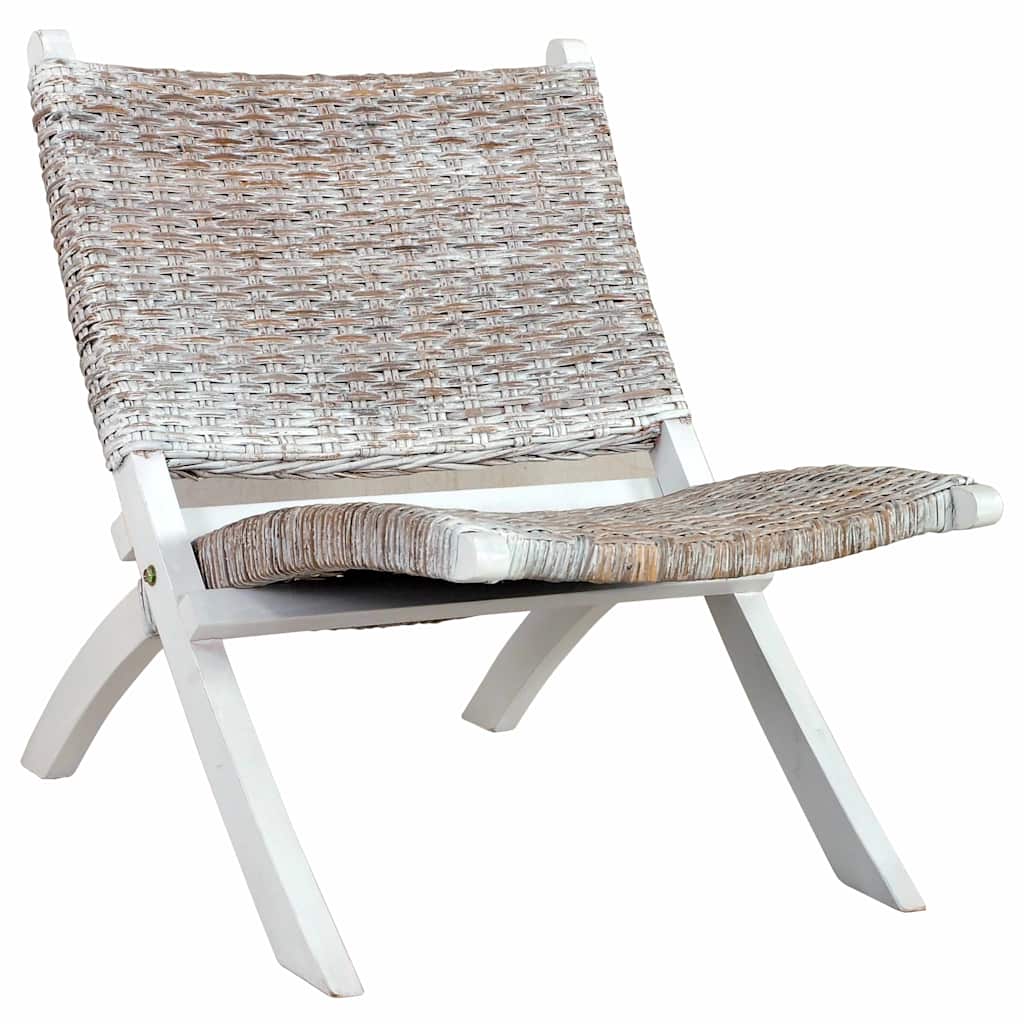 vidaXL Relaxstoel natuurlijk kubu rattan en massief mahoniehout