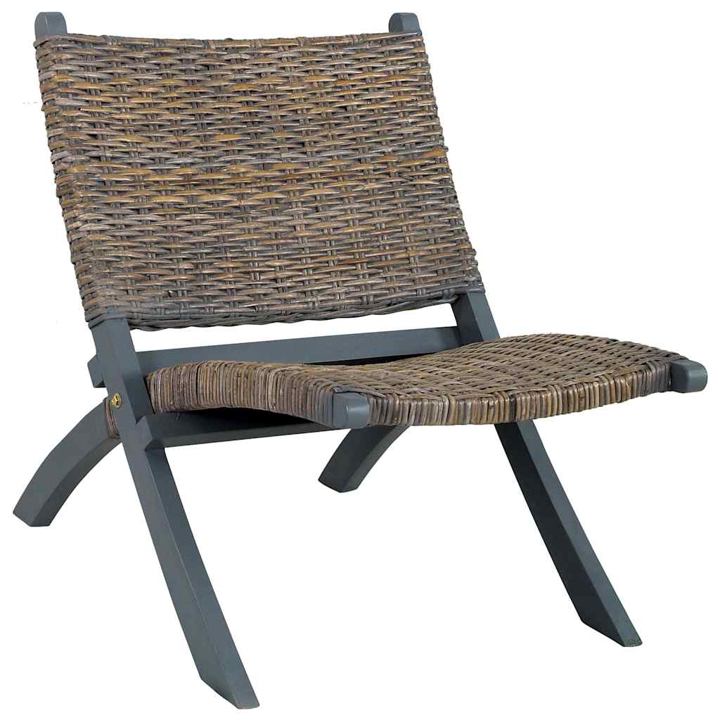 vidaXL Relaxstoel natuurlijk kubu rattan en massief mahoniehout