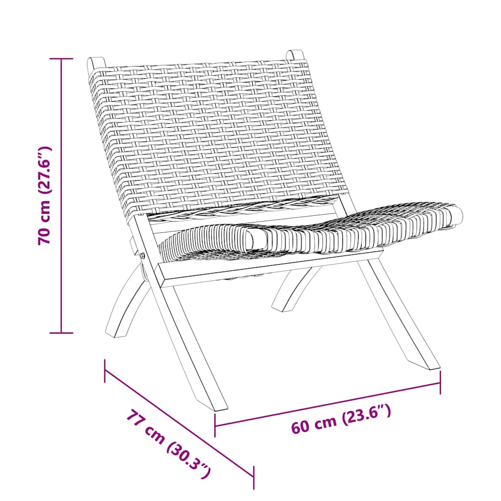 vidaXL Relaxstoel natuurlijk kubu rattan en massief mahoniehout