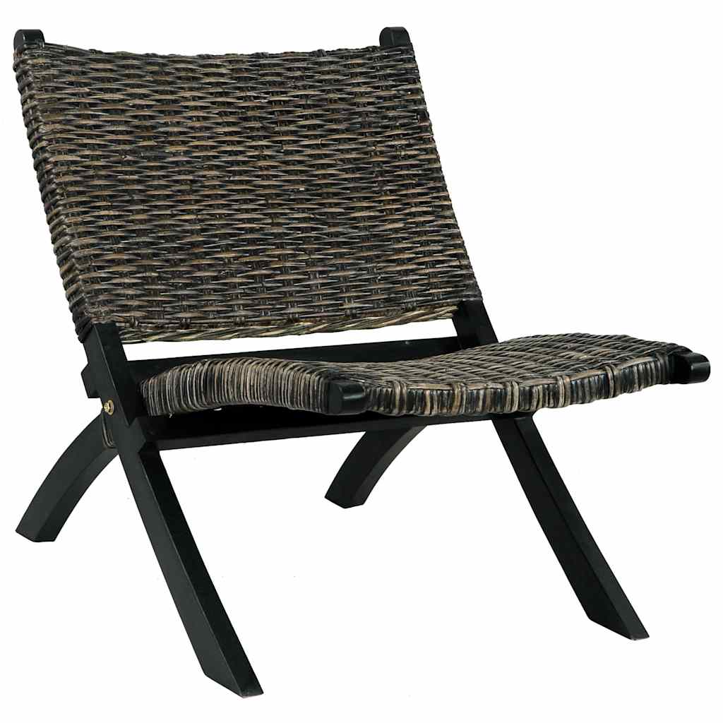 vidaXL Relaxstoel natuurlijk kubu rattan en massief mahoniehout