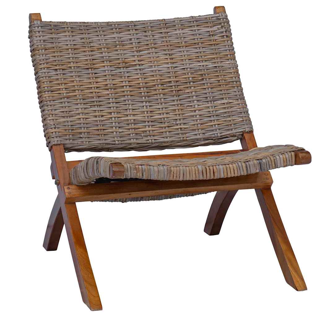 vidaXL Relaxstoel natuurlijk kubu rattan en massief mahoniehout