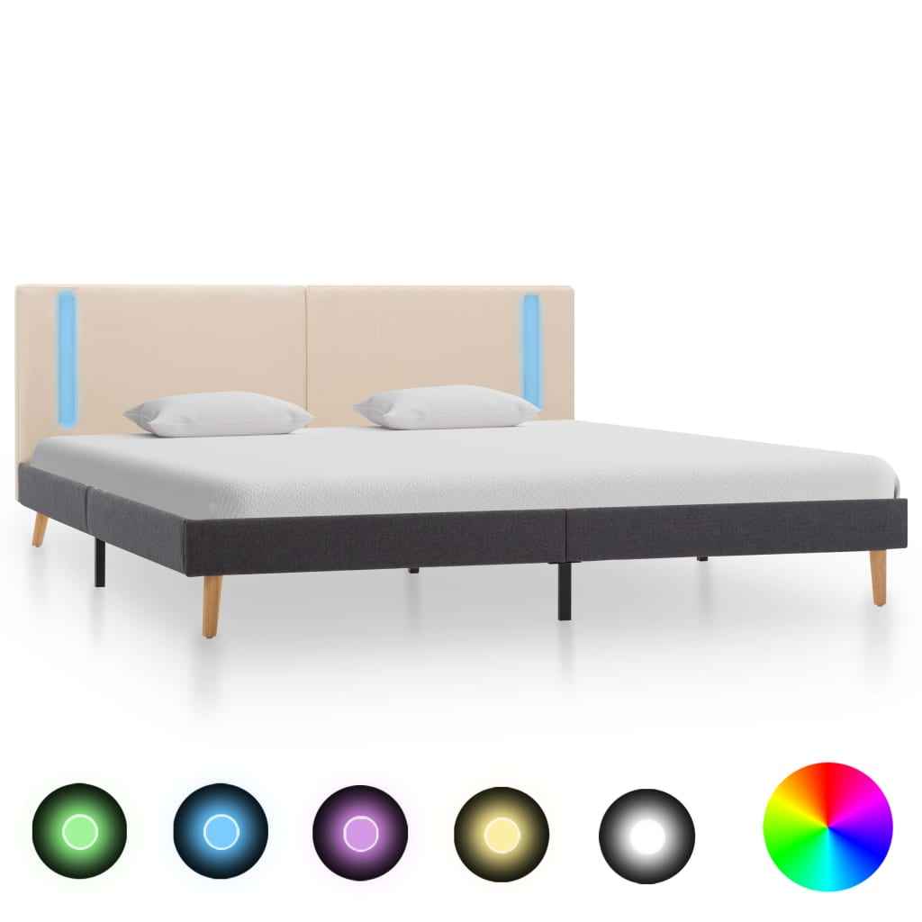 vidaXL Bedframe met LED stof crèmekleurig en donkergrijs 100x200 cm