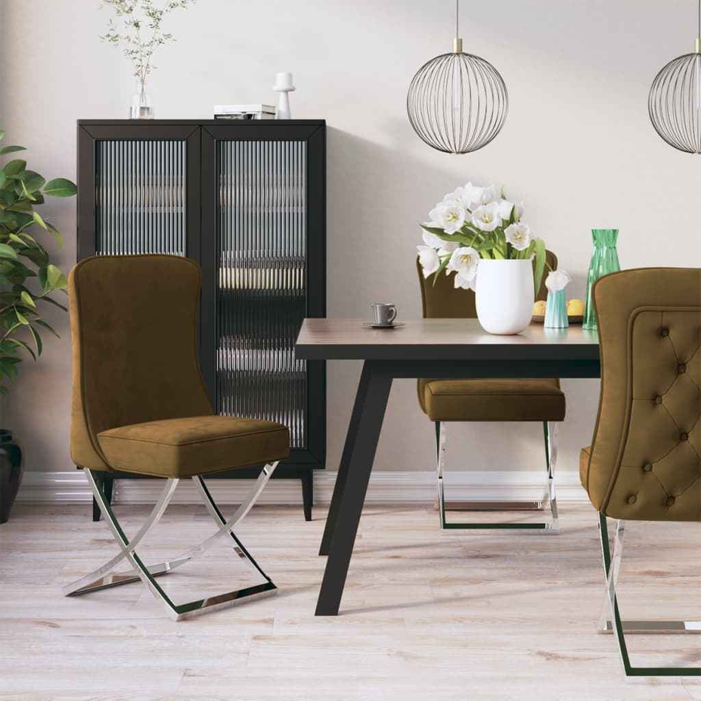 vidaXL Eetkamerstoel 53x52x98 cm fluweel en roestvrij staal bruin