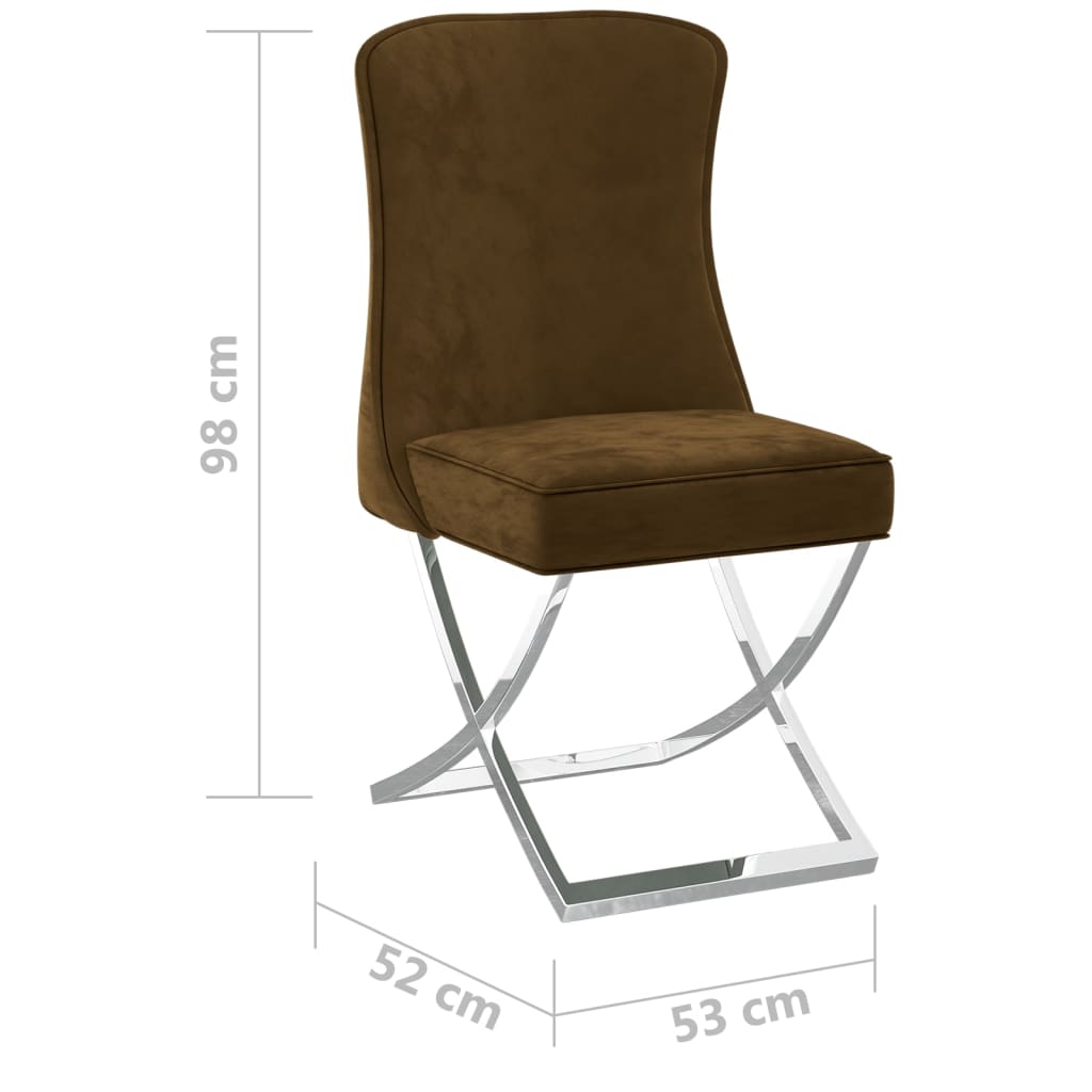 vidaXL Eetkamerstoel 53x52x98 cm fluweel en roestvrij staal bruin