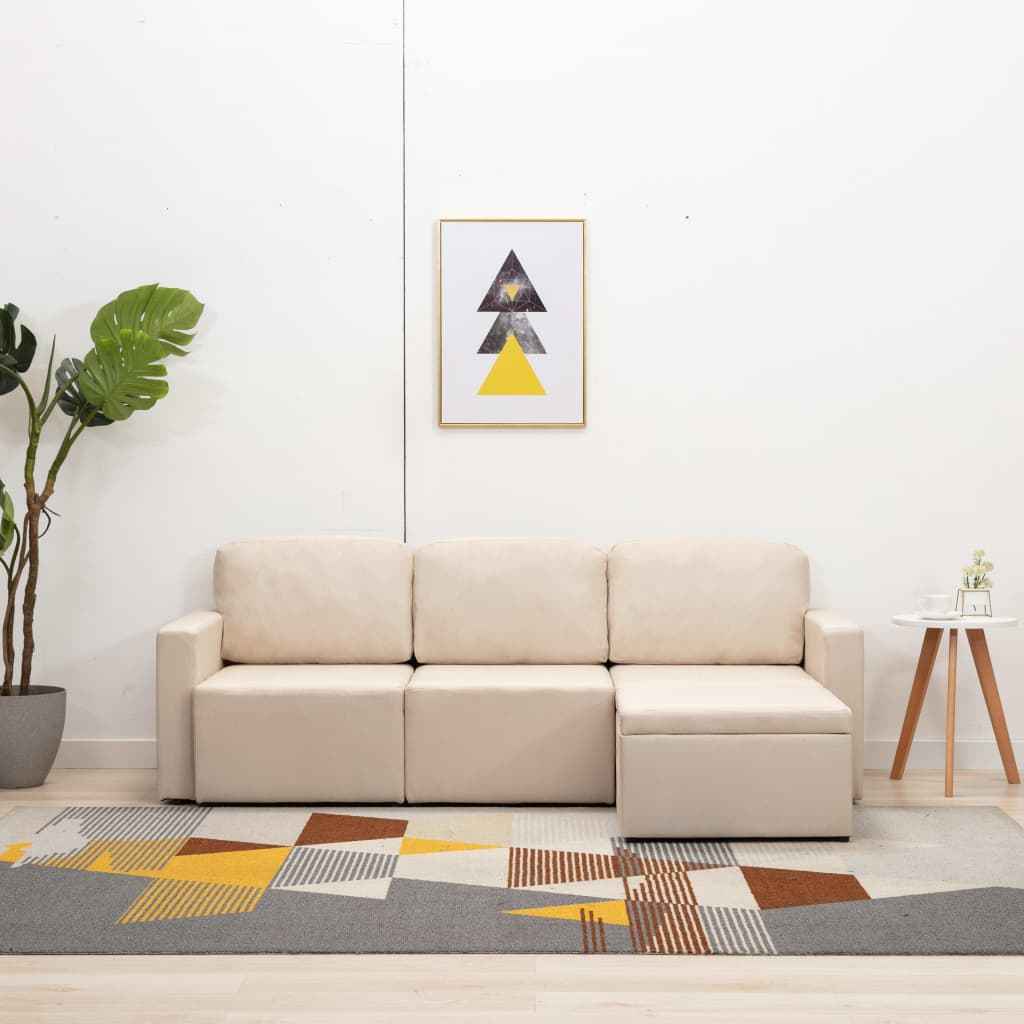 vidaXL Slaapbank driezits modulair stof lichtgrijs