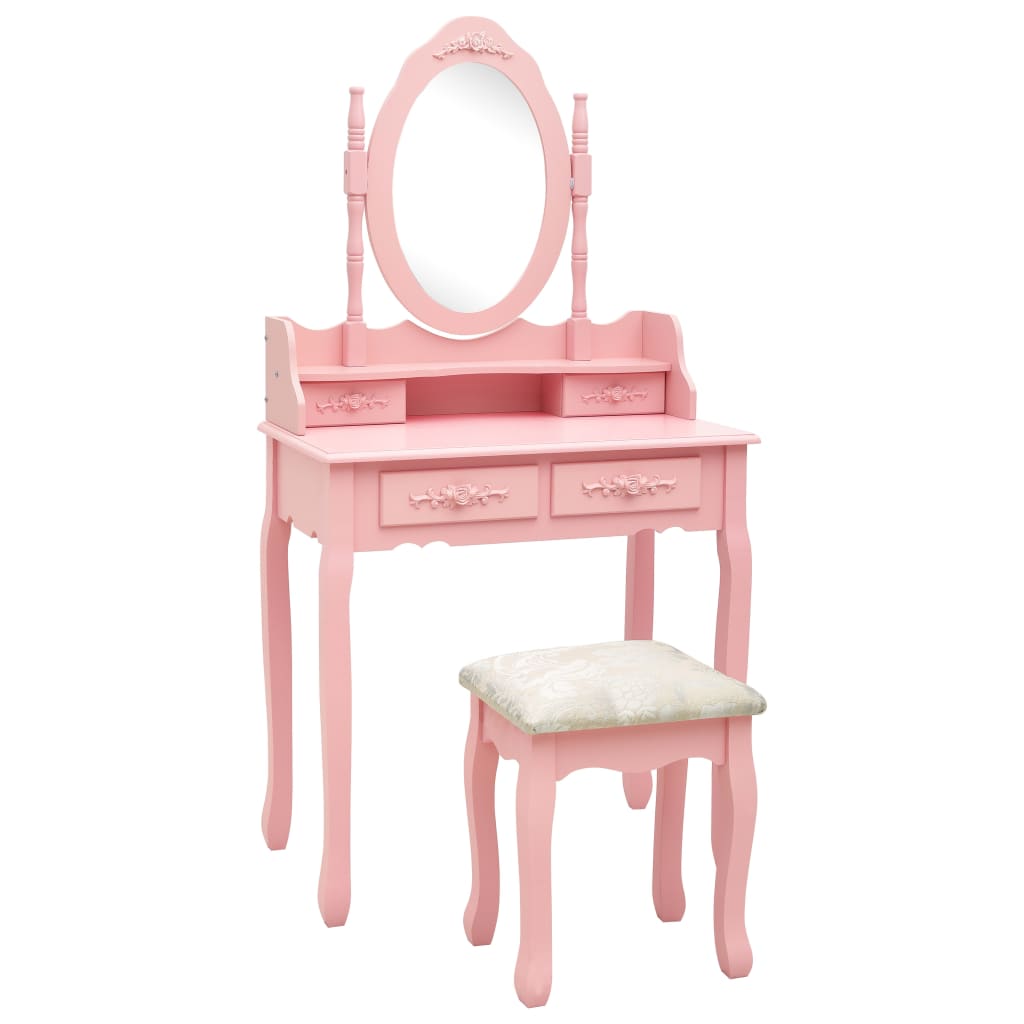 vidaXL Kaptafelset met kruk 75x69x140 cm paulowniahout roze - Aashly