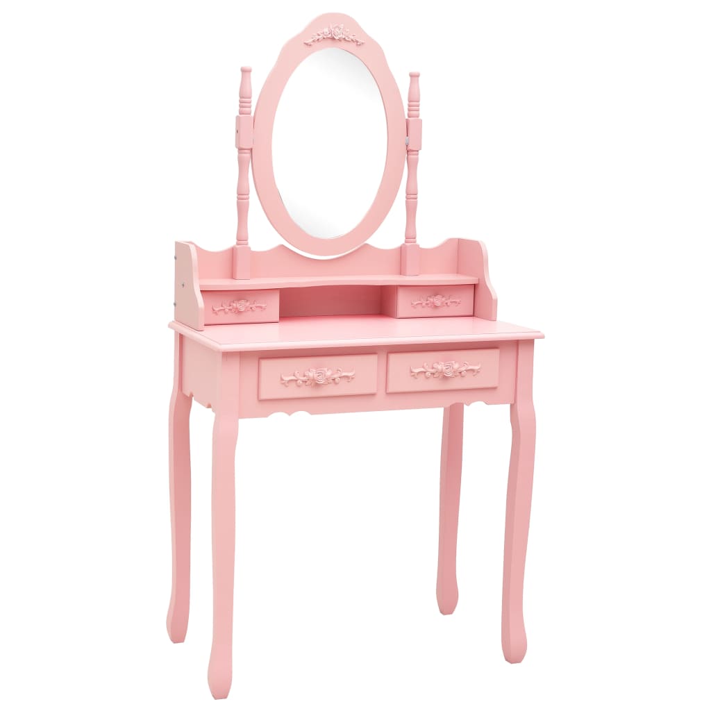 vidaXL Kaptafelset met kruk 75x69x140 cm paulowniahout roze - Aashly